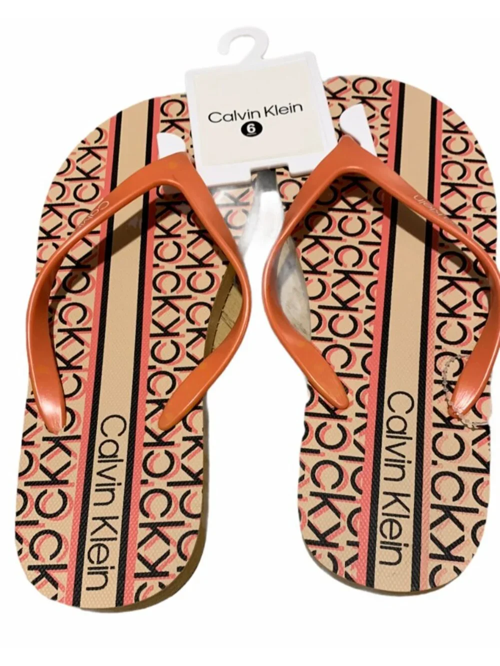 Calvin Klein Women Flip Flop Sashila Orange Coral Size 6